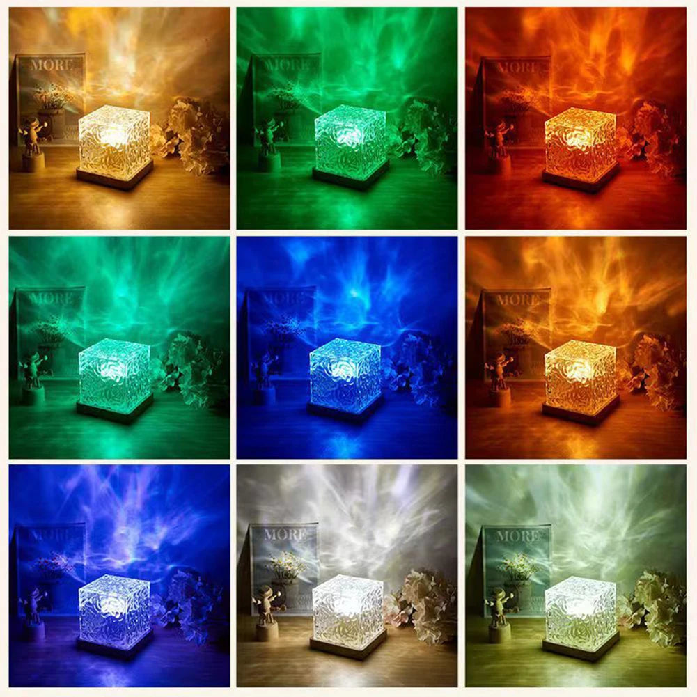 Rotating Water Ripple Small Night Lamp 16 Colors Water Ripple Cube Night Light Remote Control for Bedside Birthday Holiday Gift
