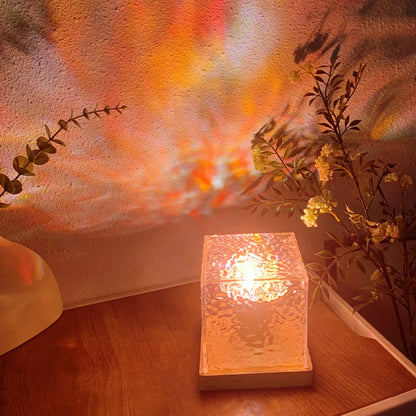 Rotating Water Ripple Small Night Lamp 16 Colors Water Ripple Cube Night Light Remote Control for Bedside Birthday Holiday Gift