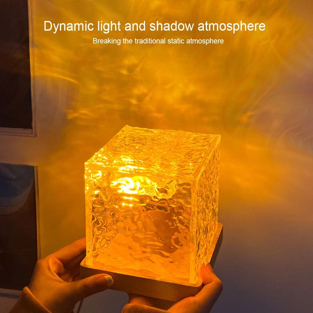 Rotating Water Ripple Small Night Lamp 16 Colors Water Ripple Cube Night Light Remote Control for Bedside Birthday Holiday Gift