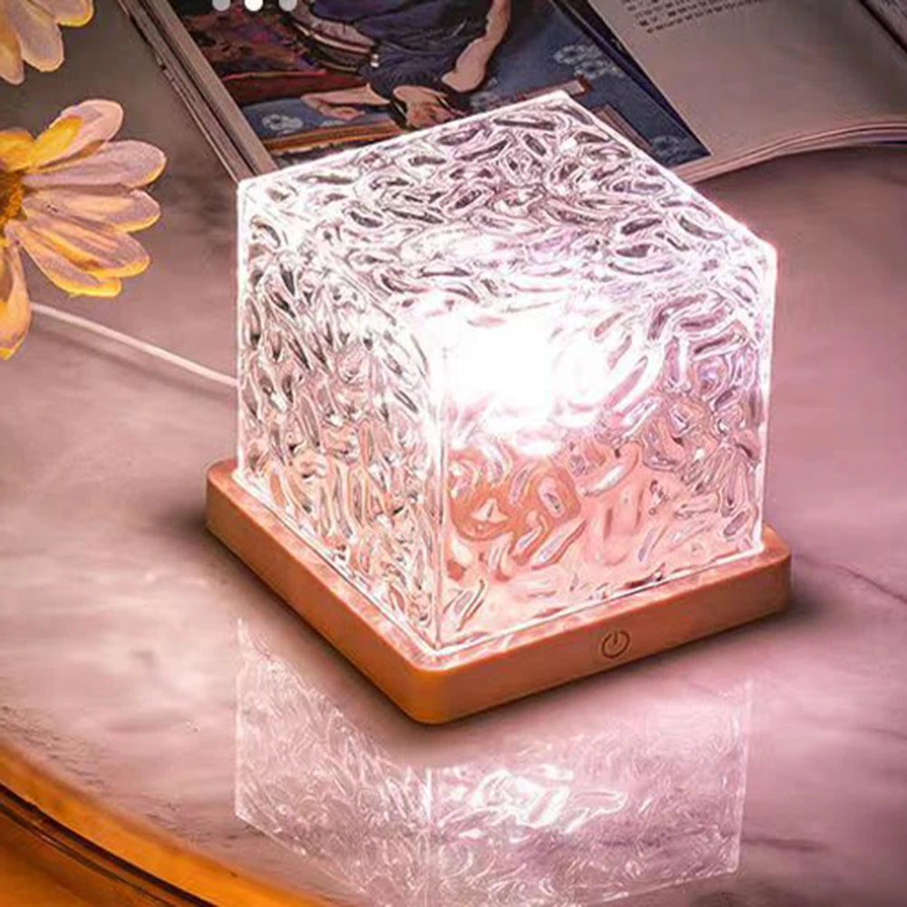 Rotating Water Ripple Small Night Lamp 16 Colors Water Ripple Cube Night Light Remote Control for Bedside Birthday Holiday Gift