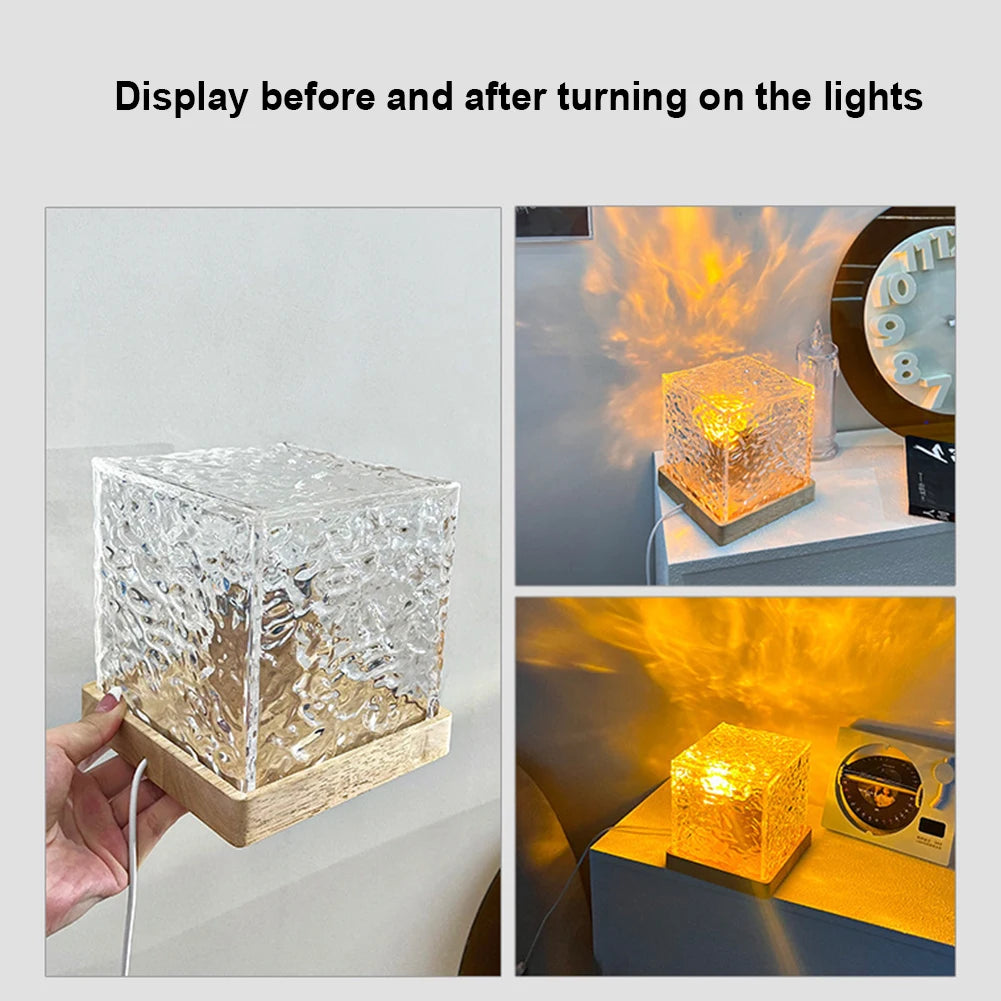 Rotating Water Ripple Small Night Lamp 16 Colors Water Ripple Cube Night Light Remote Control for Bedside Birthday Holiday Gift