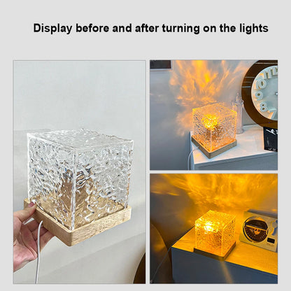 Rotating Water Ripple Small Night Lamp 16 Colors Water Ripple Cube Night Light Remote Control for Bedside Birthday Holiday Gift